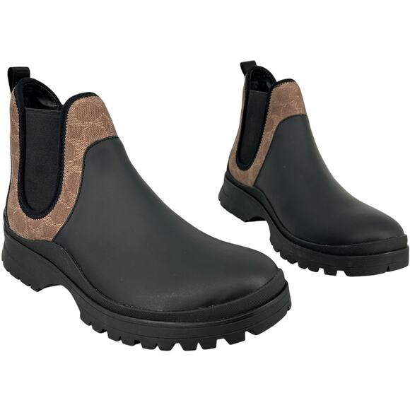 NWOB Men's black khaki COACH Hybrid Chelsea Boot Bootie G4443 Size 9D - Picture 1 of 10